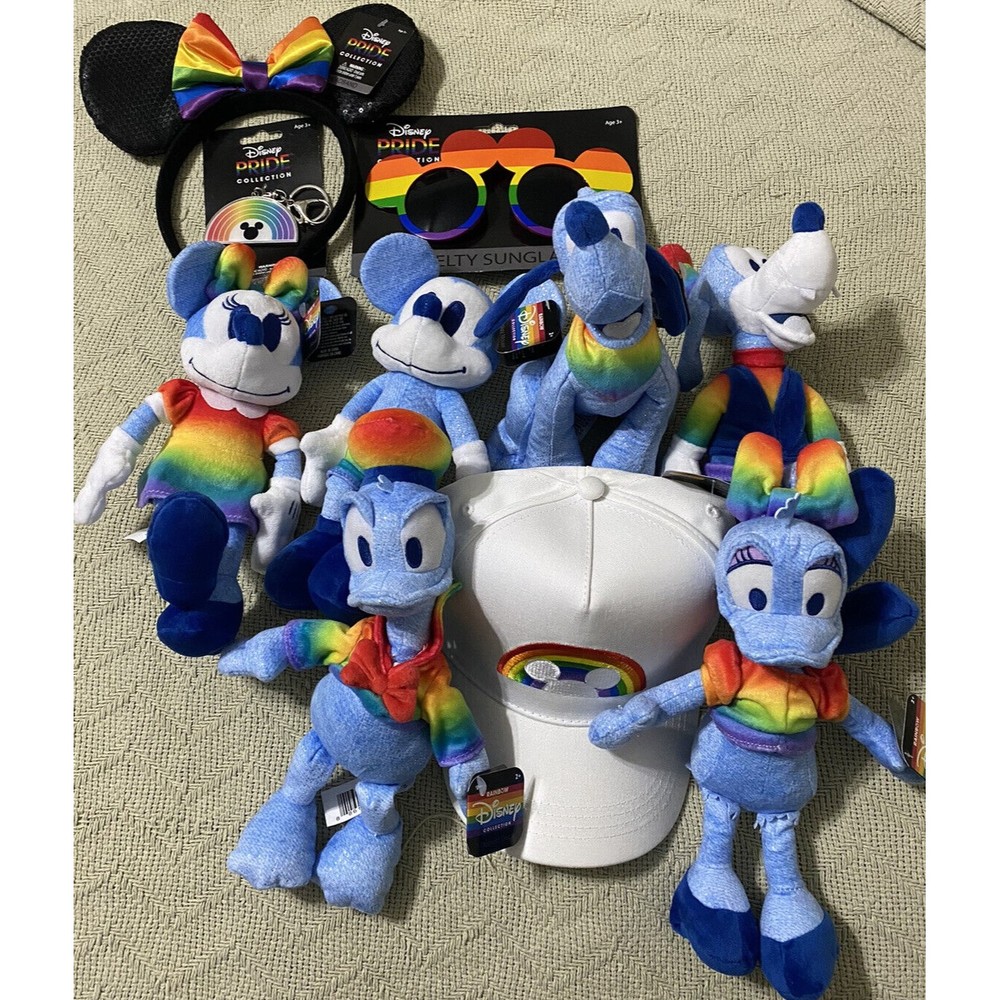 Disney Rainbow Pride Mickey Minnie Pluto Goofy Donald Daisy Plush And Hat, Pin